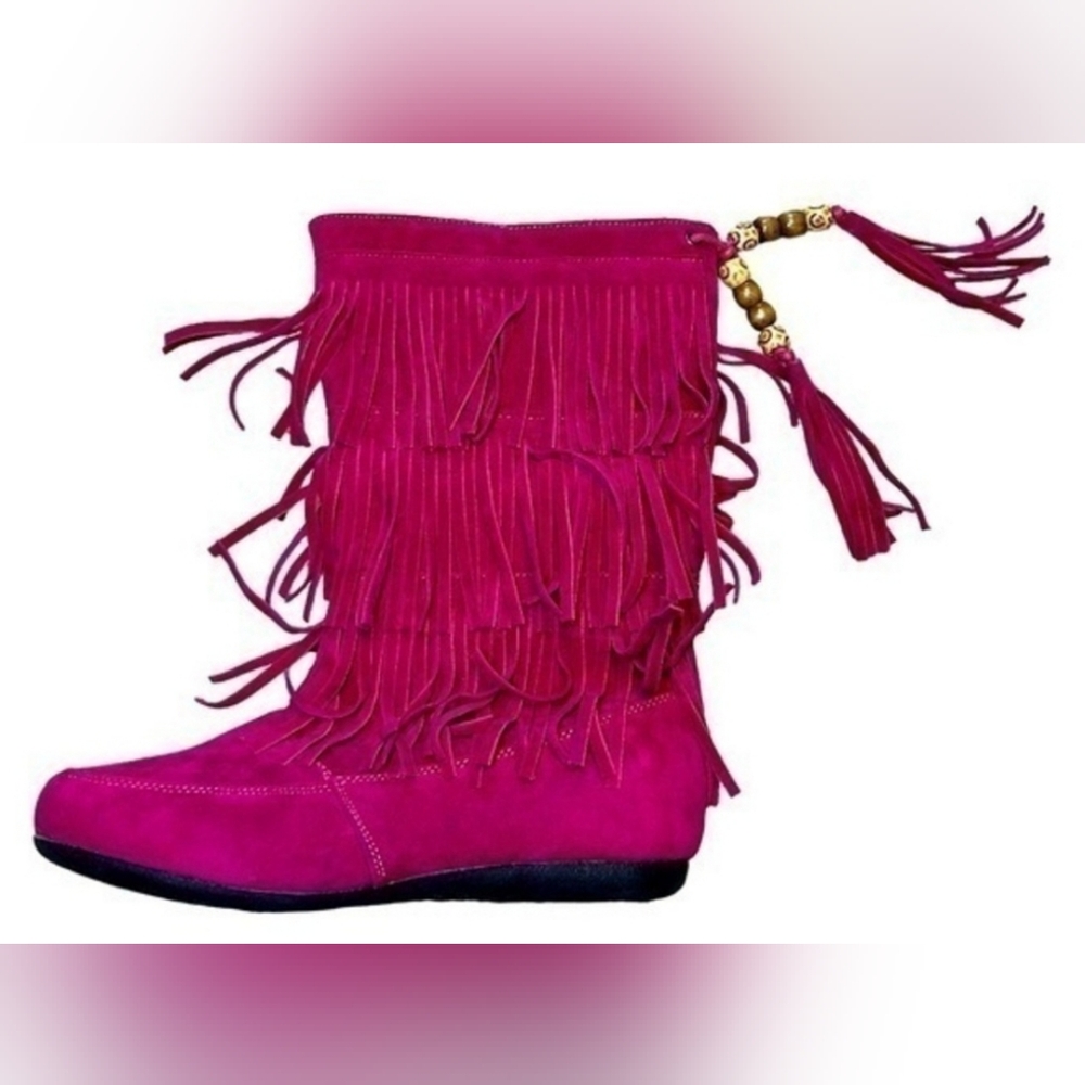 West Blvd Boho Hot Pink Fringe Ladies Boots 6.5M Moccasin